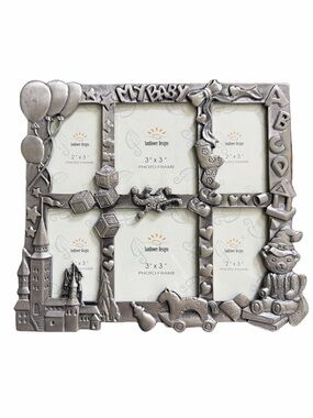 Baby Memories Collage Picture Frame Silver Tone Nursery Decor Multi Photo Frame